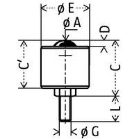 - Ø A: esfera Ø- Ø E: Ø totalD: saída da esferaC': alturaC: altura totalL: fixação comprimentoØ G: fresagem