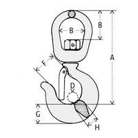 A = Altura totalB = Largura útilD = Diâmetro do ganchoF = AberturaG = Altura da baseH = Espessura