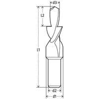 L1: comprimento L2: comprimento útil d1: Ø total d2: encaixe Ø d3: broca Ø