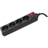 Bloco de tomadas com 4 tomadas e interruptor, preto – 4 m