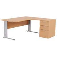 Secretária ergonómica com bloco-gavetas, Tipo de base: Em L, Altura: 72 cm, Largura total: 160 cm