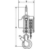 B - profundidade H - altura perdida F1 - abertura do gancho