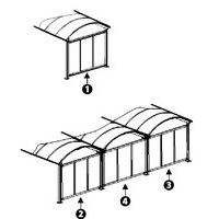 protecções traseiras- protecção traseira para 1 módulo só (1)- protecção traseira para 3 módulos ou mais: 2 protecções traseiras de extremidade (2 e 3) + 1 protecção traseira intermédia (4)