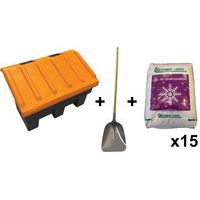 Kit de neve: 15 sacos de sal de 25 kg + 1 recipiente de sal + 1 pá para neve gratuita