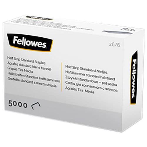 Conjunto de 5000 agrafos 26/6 de meia faixa – 54 mm– Fellowes