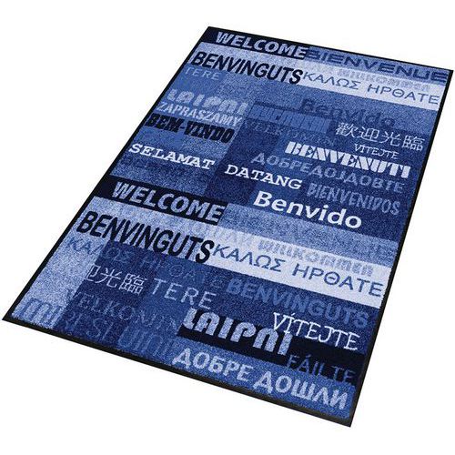 Tapete de entrada decorativo azul para zonas de tráfego pouco intenso New Welcome – Notrax