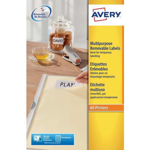 Etiqueta branca reposicionável Avery – Impressão a laser/jato de tinta e fotocopiadora