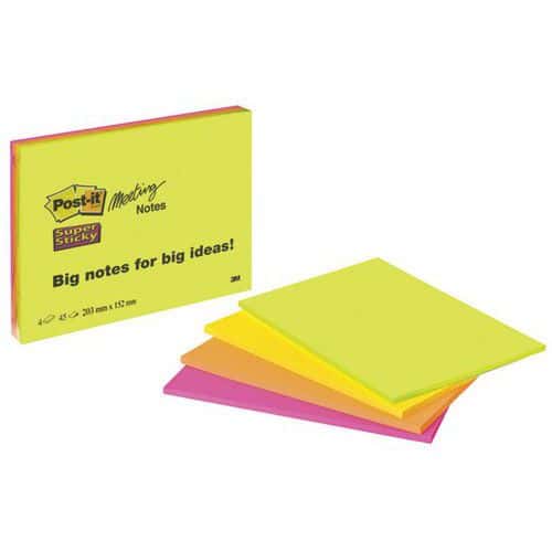 Bloco Meeting Notes de grande formato – cores sortidas – Post-it Super Sticky