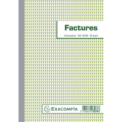 Caderno de faturas Exacompta com indicação do IVA – 21x14,8 cm – 50 folhas duplas – autocopiador