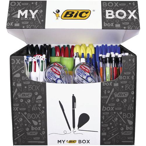 Caixa com 124 produtos de escrita e correção My Box Bic