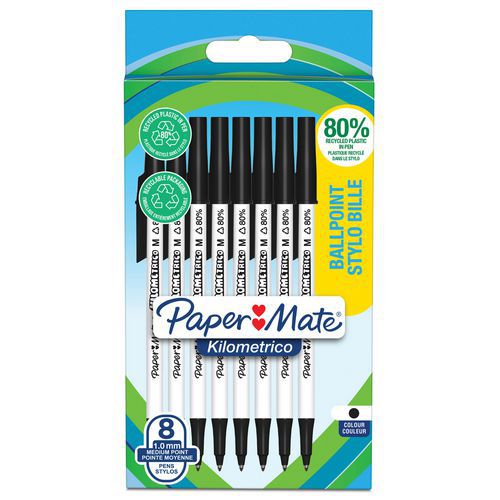 Conjunto de 8 esferográficas Kilometrico com tampa – Paper Mate®