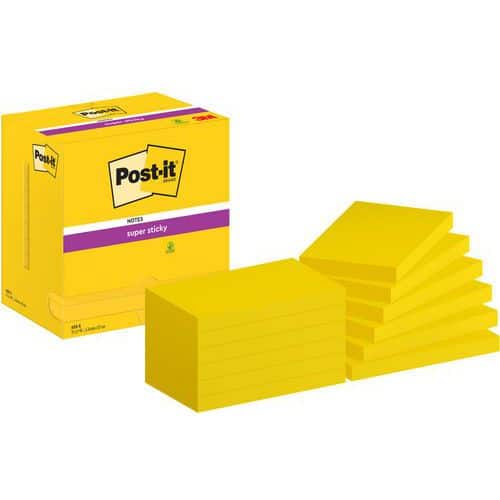 Notas Super Sticky Post-it® 76 x 127mm, 12 blocos amarelo