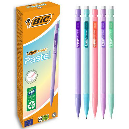 Conjunto de 12 lapiseiras BIC Matic 0,7 mm, corpo em pastel, sortidas – BIC