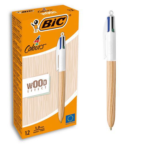 Conjunto de 12 esferográficas BIC 4 cores retráteis Wood Style – BIC