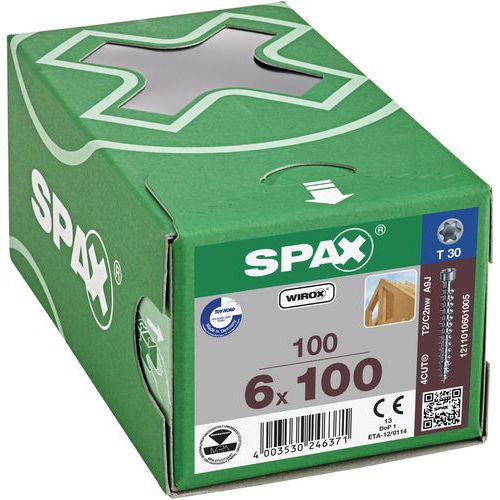 Caixa de 100 parafusos de cabeça cilíndrica para madeira TX Ø 6 mm - Spax