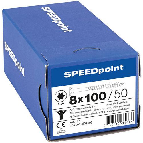 Caixa de 50 parafusos de cabeça escareada para madeira TX Ø 8 mm - SpeedPoint