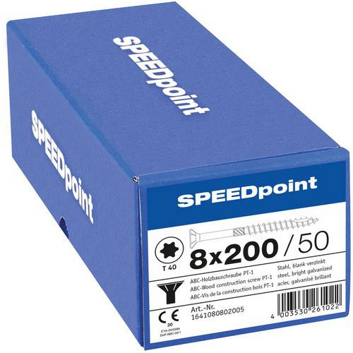 Caixa de 50 parafusos de cabeça escareada para madeira TX Ø 8 mm - SpeedPoint