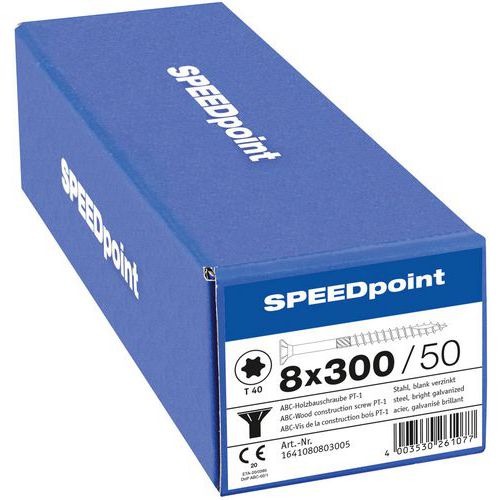 Caixa de 50 parafusos de cabeça escareada para madeira TX Ø 8 mm - SpeedPoint