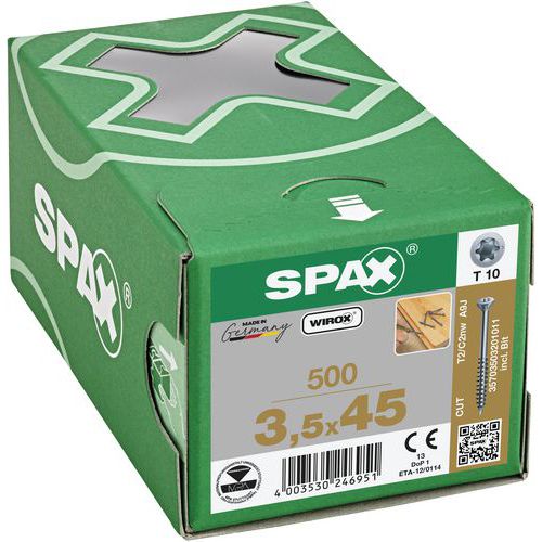 Caixa de 500 parafusos para pavimentos com cabeça escareada TX Ø 3,5 mm - Spax