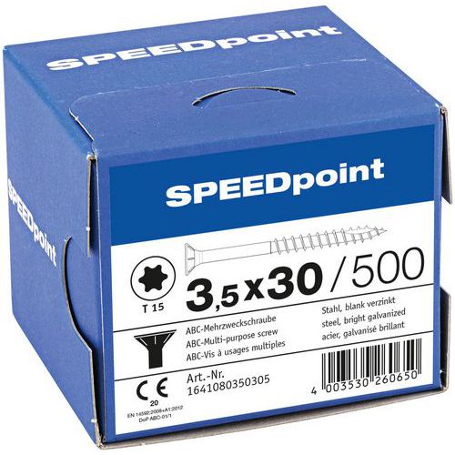 Caixa de parafusos multiusos com cabeça escareada TXØ de 3,5 a 5 mm - SpeedPoint