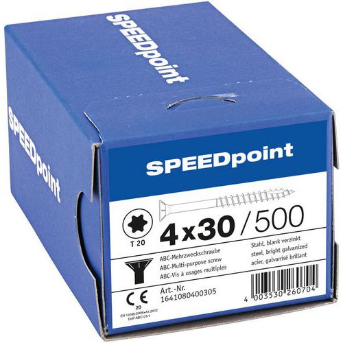 Caixa de parafusos multiusos com cabeça escareada TXØ de 3,5 a 5 mm - SpeedPoint