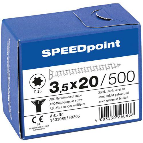 Caixa de parafusos multiusos com cabeça escareada TXØ de 3,5 a 5 mm - SpeedPoint