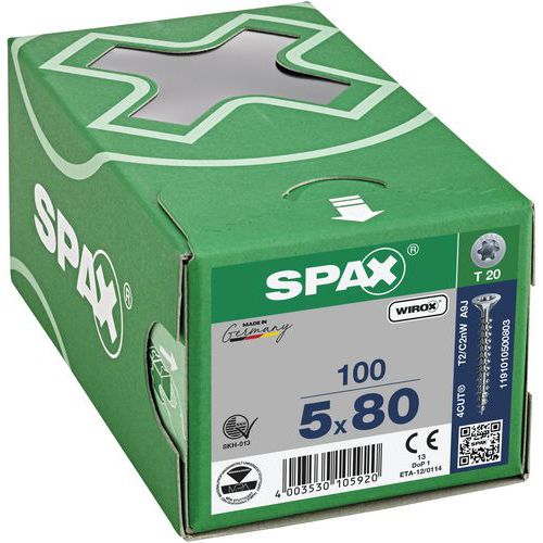 Caixa de 100 parafusos universais de cabeça escareada T-Star Plus TX Ø - Spax