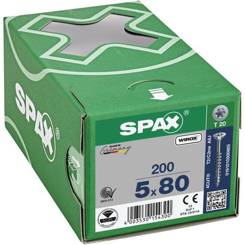 Caixa de 200 parafusos universais de cabeça escareada T-Star Plus TX Ø - Spax