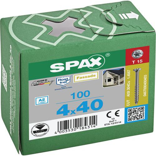 Caixa de 100 parafusos de cabeça convexa pequenos TX Ø 4 mm - Spax