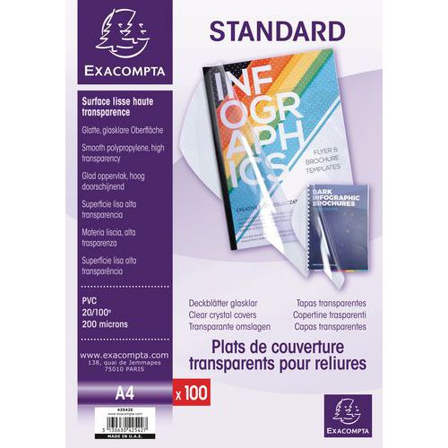 Capa para encadernação em PVC Cristal 20x100 – A4 – conjunto de 100 unidades