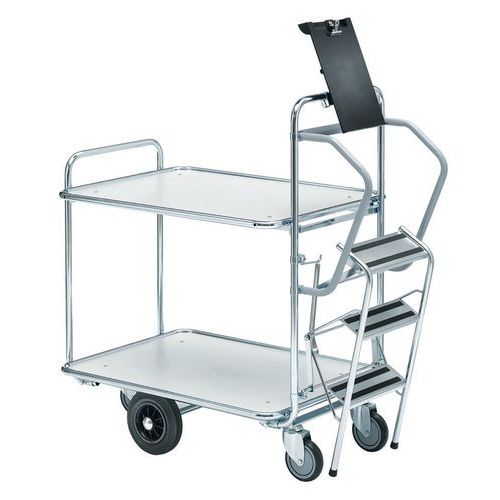 Carro para preparação de encomendas com escada – 2 plataformas – Capacidade de 300 kg