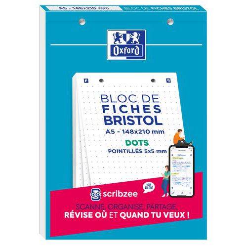 Bloco de 30 fichas Bristol de 148x210 perfuradas com pontos – Oxford