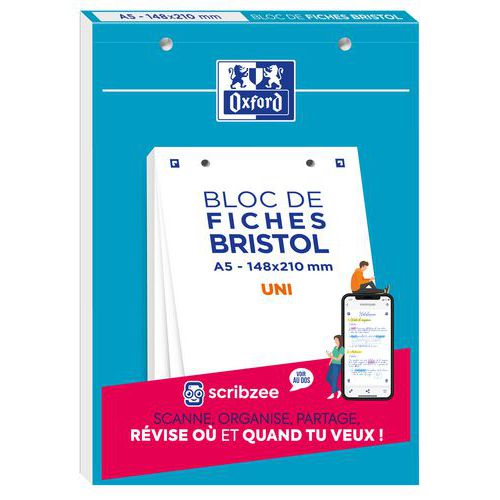 Bloco Bristol de 148x210 de 30 fichas perfuradas lisas, branco – Oxford