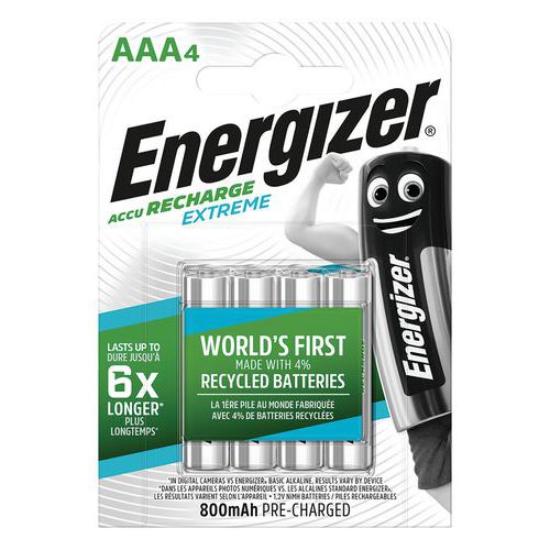 Pilha recarregável reciclada Extreme – AAA/LR03 – conjunto de 4 – Energizer