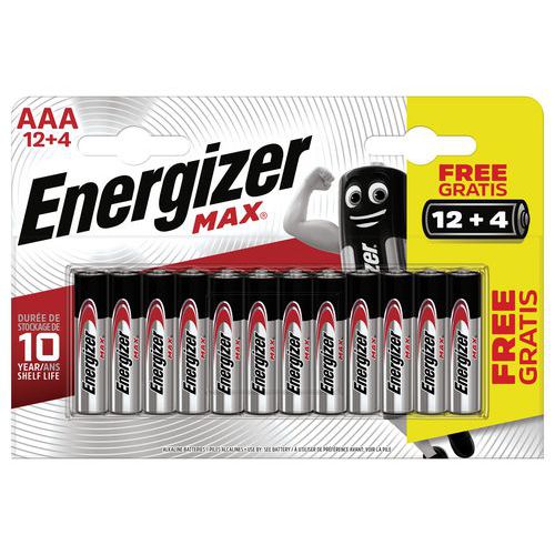 Pilha Max AAA/LR03 – conjunto de 12+4 – Energizer