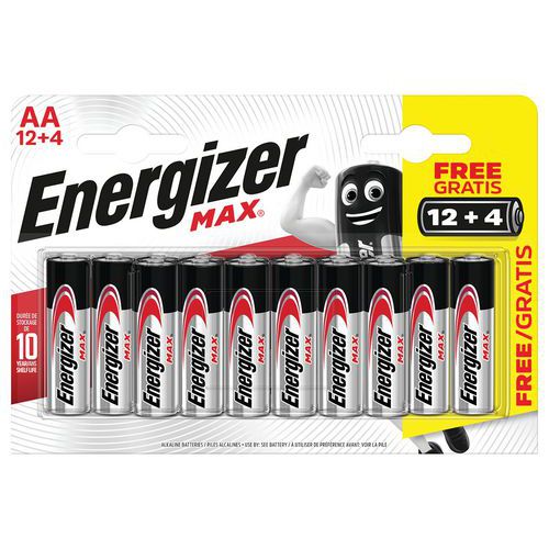 Pilha Alkaline Max AA/LR6 – conjunto de 12+4 – Energizer