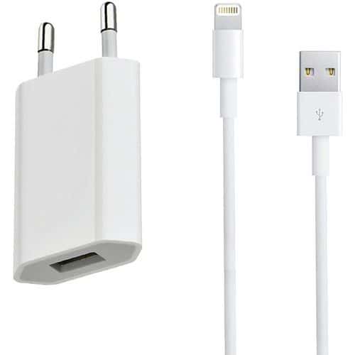 Carregador de rede elétrica entrada USB + cabo compatível iPhone 5 – Branco – Moxie