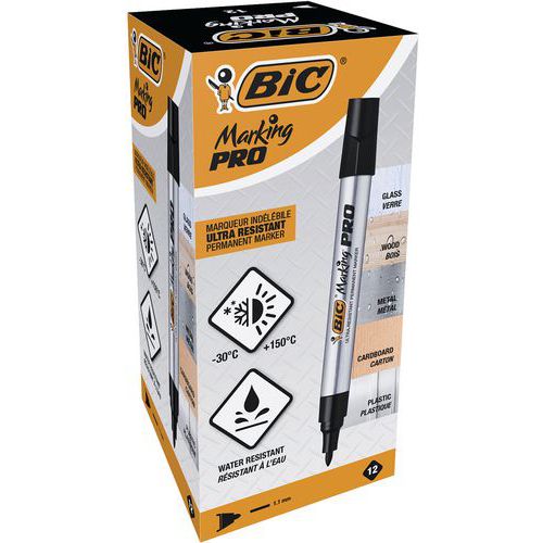 Marcador permanente Marking Pro – Ponta de ogiva – Caixa de 12 – Bic