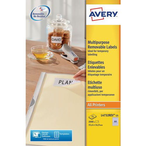 Etiqueta branca reposicionável Avery – Impressão a laser/jato de tinta e fotocopiadora