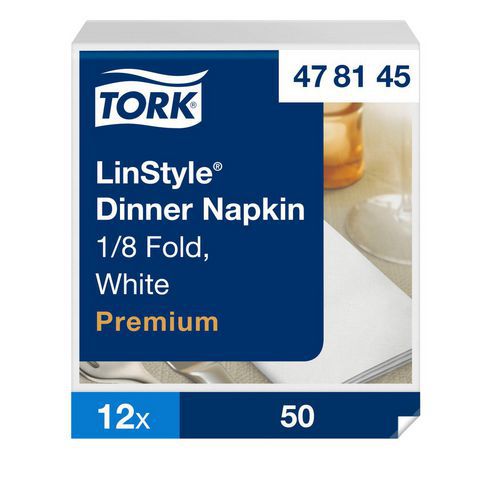 Guardanapos Dinner brancos, dobragem 1/8, 12x50 guardanapos – Tork LinStyle®