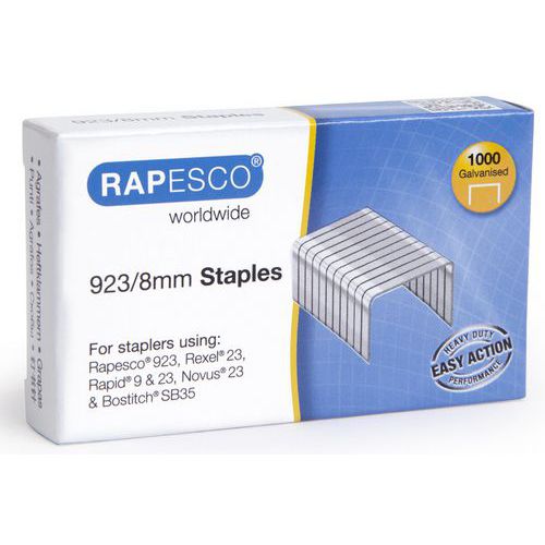 Caixa de 1000 agrafos 23/8 galvanizados para agrafador – Rapesco