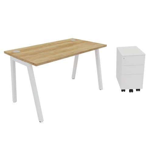 Pack Trendy: secretária com 120x70 cm + bloco-gavetas móvel branco