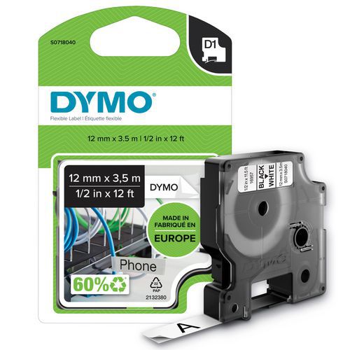 Fita de etiquetas autocolantes D1 em nylon flexível – Dymo