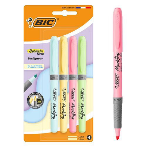 Marcador Highlighter Grip – cores pastel sortidas – conjunto de 12 – Bic