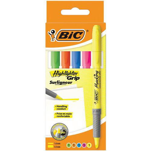 Marcador BIC Highlighter Grip - Cores sortidas - Embalagem de 5