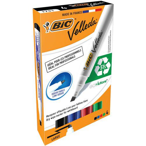 Marcador Velleda 1751 apagável a seco – conjunto de 4 – Bic