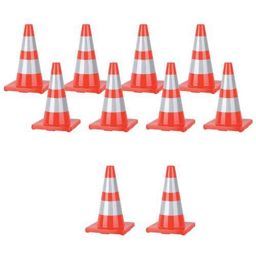 Cone com faixas refletoras de 45 cm – conjunto de 10 – Manutan Expert