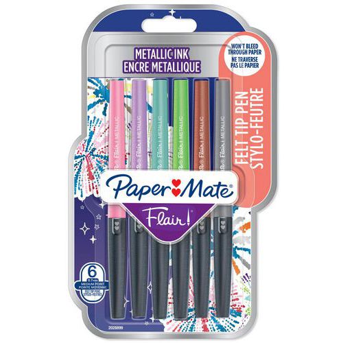 Caneta de feltro Paper Mate Flair Metallic, sortida, lote de 6 – Paper Mate