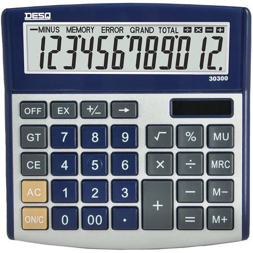 Calculadora de secretária de 12 dígitos – grande com funções MU e GT – preta – Desk